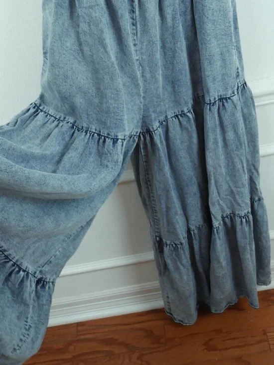 Oli & Hali Mineral Washed Songbird Ruffle Bodice Wide Leg Jumpsuit Small - Picture 10 of 12